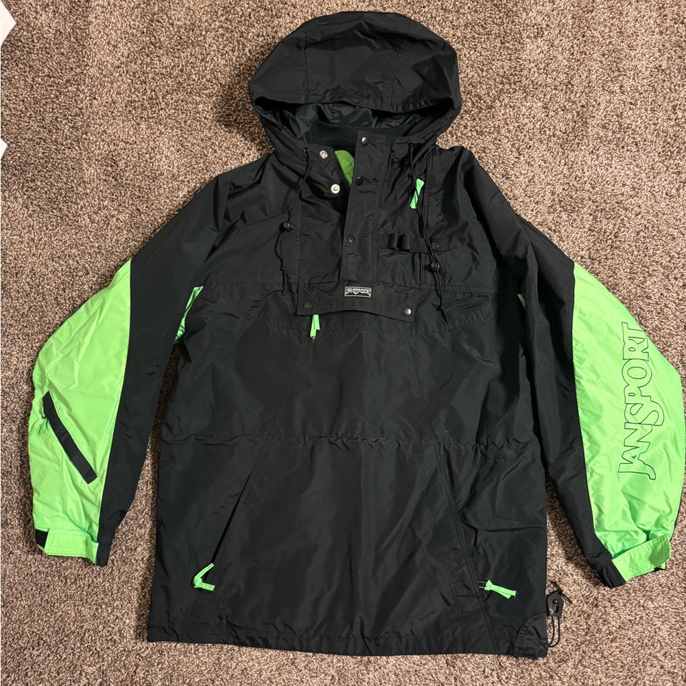 Vintage Jansport Neon Green & Black Pullover Raincoat Men’s Size Large